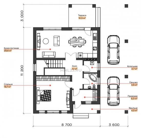 Планировка: Дом 126 м² в Краснодаре в КП Гармония, этаж 1