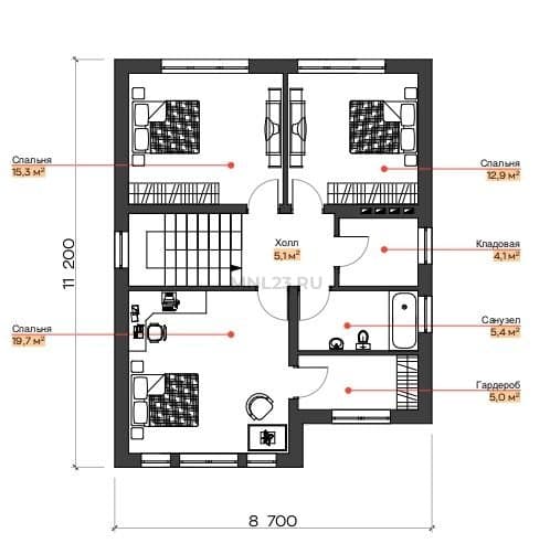 Планировка: Дом 126 м² в Краснодаре в КП Гармония, этаж 2