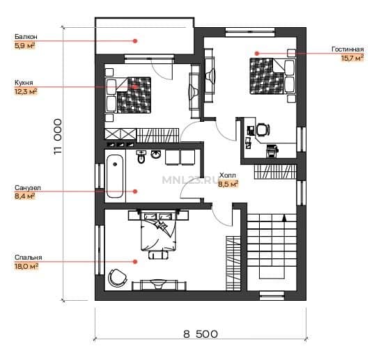 Планировка: Дом 126 м² (1) в Краснодаре в КП Гармония, этаж 2