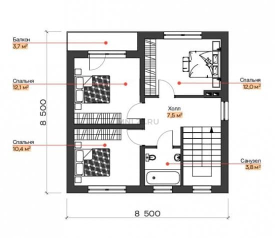 Планировка: Дом 96 м² в Краснодаре в КП Гармония, этаж 2