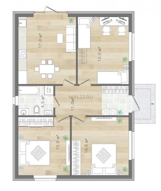 Планировка: Дом 75 м² (1) в Краснодаре в КП Квартал, этаж 1