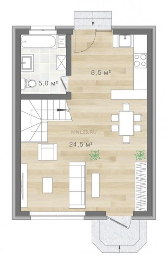 Планировка: Дом 130 м² в Краснодаре в КП Квартал, этаж 1