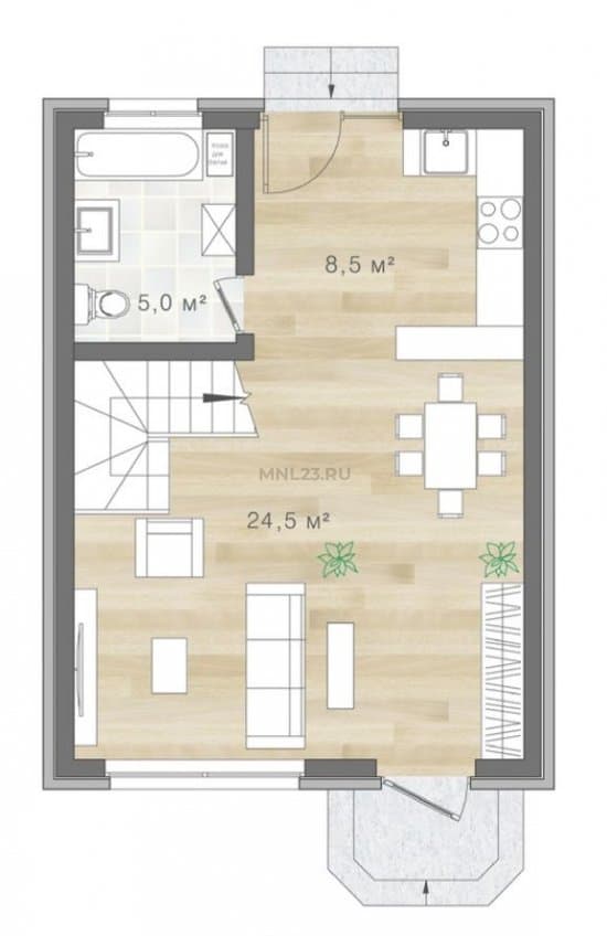 Планировка: Дом 75 м² (1) в Краснодаре в КП Династия, этаж 1