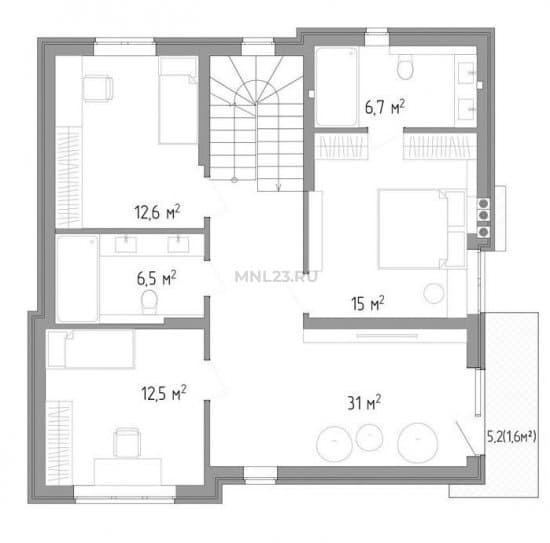 Планировка: Дом 162 м² в Краснодаре в КП Аристократ, этаж 2