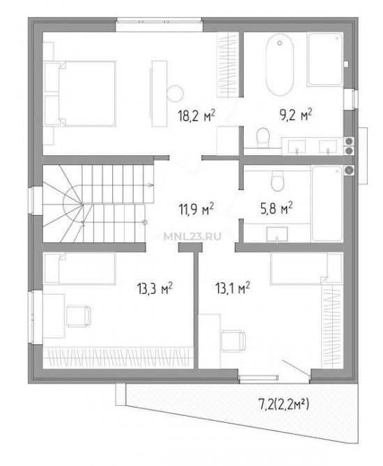 Планировка: Дом 141 м² в Краснодаре в КП Аристократ, этаж 2