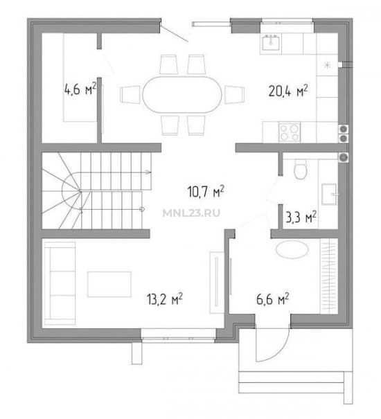 Планировка: Дом 124 м² в Краснодаре в КП Аристократ, этаж 1
