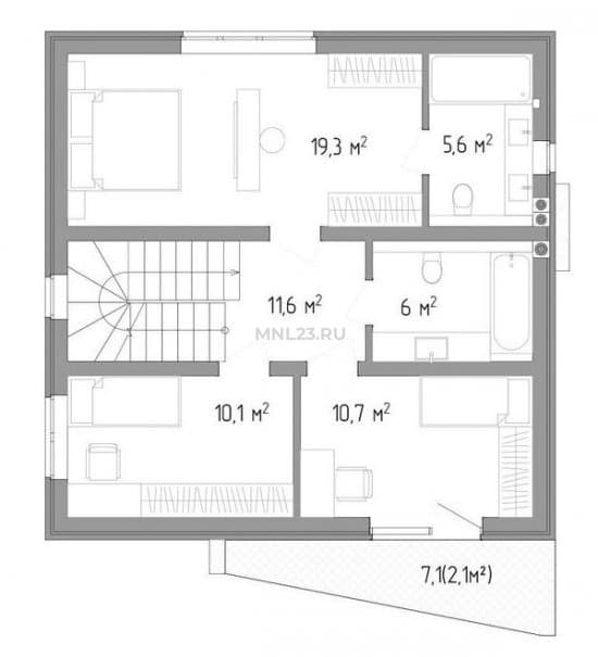 Планировка: Дом 124 м² в Краснодаре в КП Аристократ, этаж 2