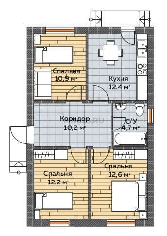 Планировка: Дом 50 м² (1) в Краснодаре в КП Левый берег, этаж 1