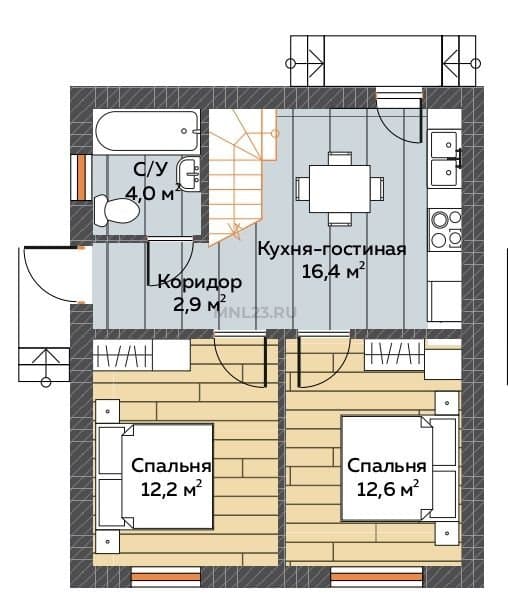 Планировка: Дом 60 м² в Краснодаре в КП Левый берег, этаж 1