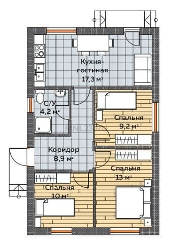 Планировка: Дом 80 м² в Краснодаре в КП Левый берег, этаж 1