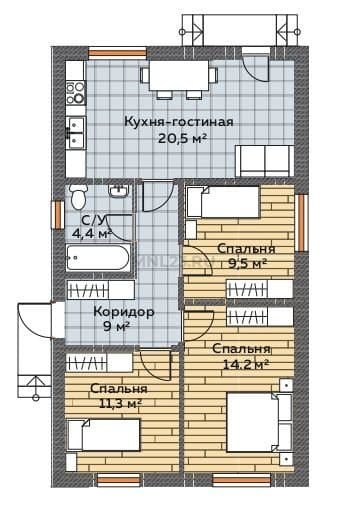 Планировка: Дом 85 м² в Краснодаре в КП Левый берег, этаж 1