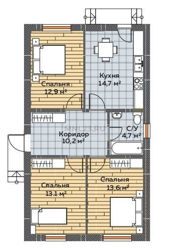 Планировка: Дом 85 м² (1) в Краснодаре в КП Левый берег, этаж 1