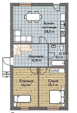 Планировка: Дом 90 м² (2) в Краснодаре в КП Левый берег, этаж 1