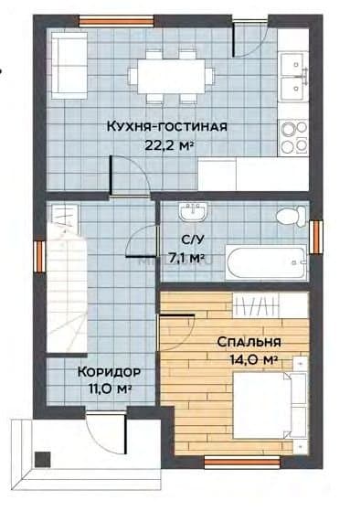 Планировка: Дом 2 этажный 90 м² в Краснодаре в КП Левый берег, этаж 1