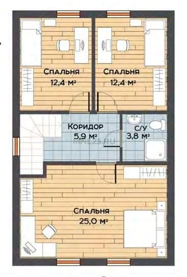 Планировка: Дом 2 этажный 90 м² в Краснодаре в КП Левый берег, этаж 2