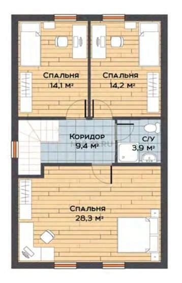 Планировка: Дом 2 этажный 90 м² (1) в Краснодаре в КП Левый берег, этаж 2