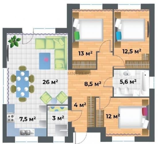 Планировка: Дом 120 м² в Краснодаре в КП Зеленый край