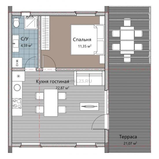 Планировка: Дом 76 м² в Краснодаре в КП Долина яблок, этаж 1