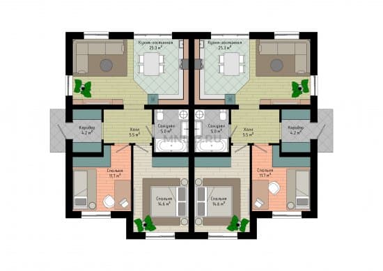 Планировка: Дуплекс 64 м² в Краснодаре в КП Дубрава