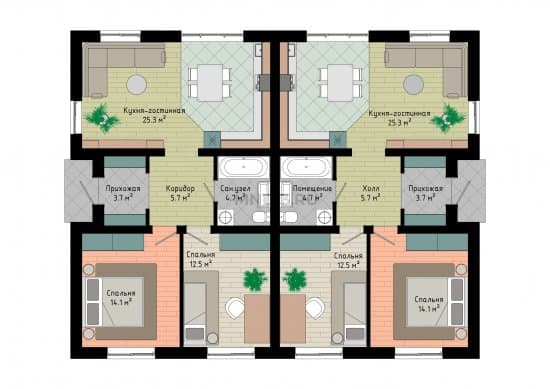 Планировка: Дуплекс 66 м² в Краснодаре в КП Дубрава