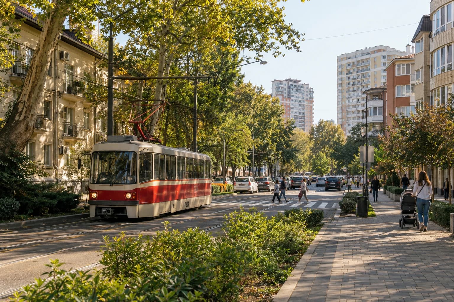 Редакционная визуализация повседневной городской среды для сравнения районов Краснодара