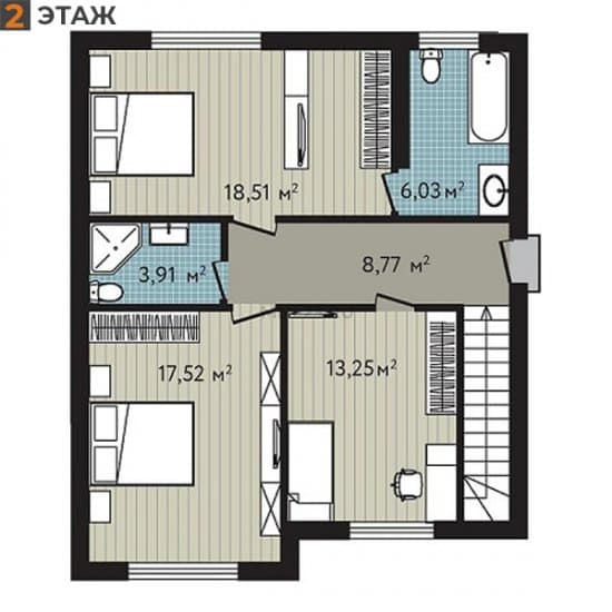 Планировка: Дом 140.72 м² в Краснодаре в КП Близкий, этаж 2