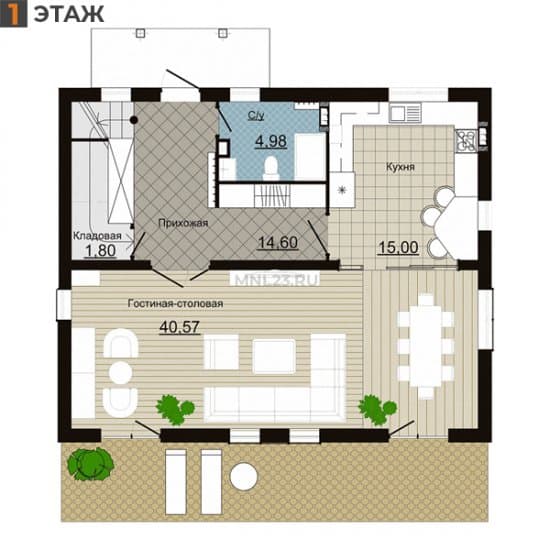 Планировка: Дом 156.2 м² в Краснодаре в КП Италия, этаж 1