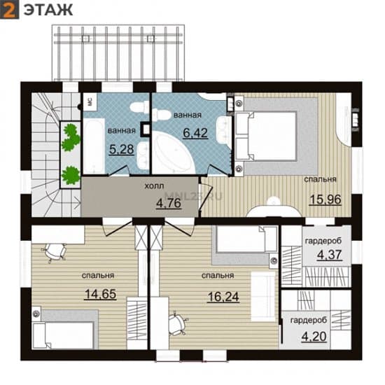 Планировка: Дом 156.2 м² в Краснодаре в КП Италия, этаж 2
