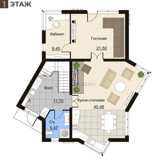Планировка: Дом 171.76 м² в Краснодаре в КП Италия, этаж 1