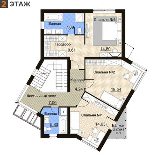 Планировка: Дом 171.76 м² в Краснодаре в КП Италия, этаж 2