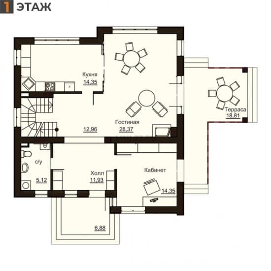 Планировка: Дом 185 м² в Краснодаре в КП Немецкая Деревня, этаж 1