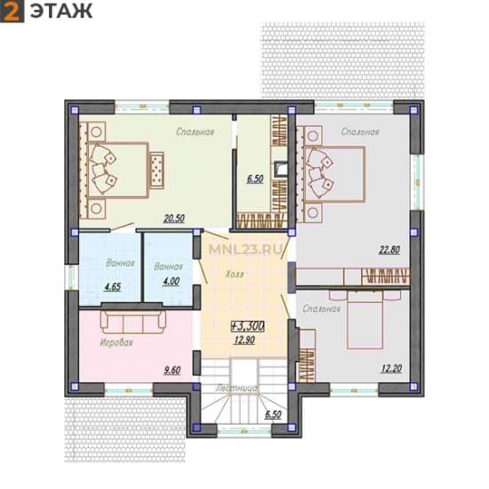 Планировка: Дом 200 м² в Краснодаре в КП Лазурный Берег, этаж 2
