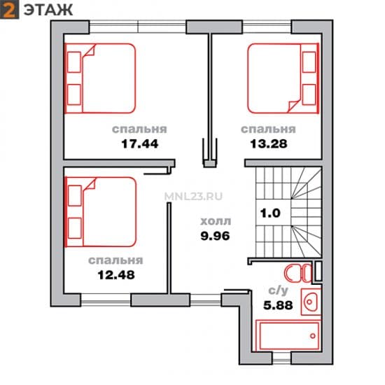 Планировка: Дуплекс 125 м² в Краснодаре в КП Австрия, этаж 2