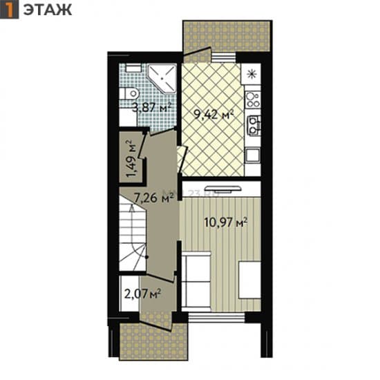 Планировка: Таунхаус 67.49 м² в Краснодаре в КП Близкий, этаж 1