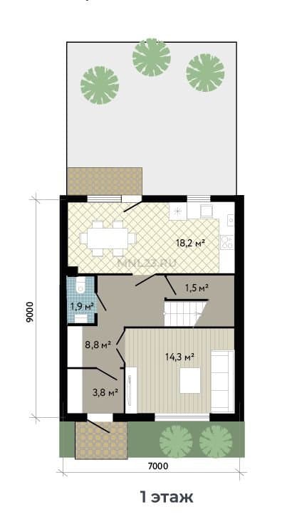 Планировка: Дом 101.8 м² в Краснодаре в КП Близкий, этаж 1