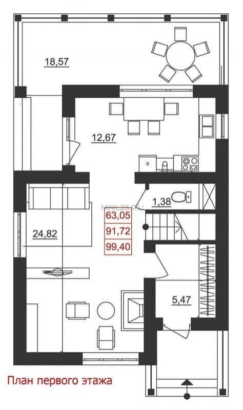 Планировка: Дом 99.40 м² в Краснодаре в КП Немецкая деревня, этаж 1