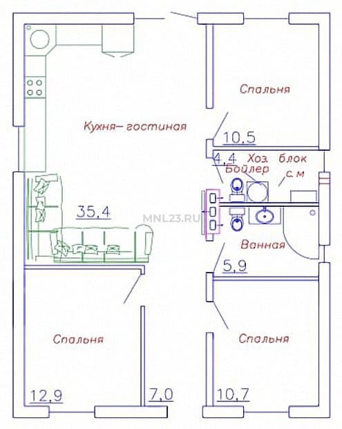 Планировка: Дом 102 м² в Краснодаре в КП Ясенево