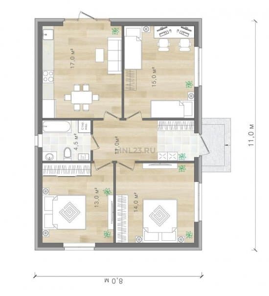 Планировка: Дом 120 м² (2) в Краснодаре в КП Династия, этаж 1