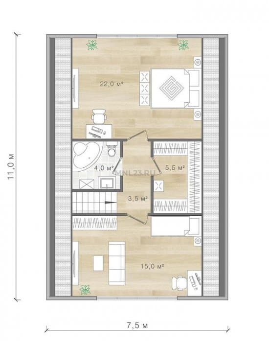 Планировка: Дом 120 м² в Краснодаре в КП Квартал, этаж 2
