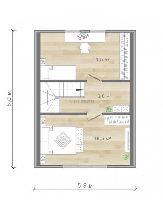 Планировка: Дом 75 м² в Краснодаре в КП Квартал, этаж 2