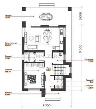 Планировка: Дом 140 м² в Краснодаре в КП Гармония, этаж 1