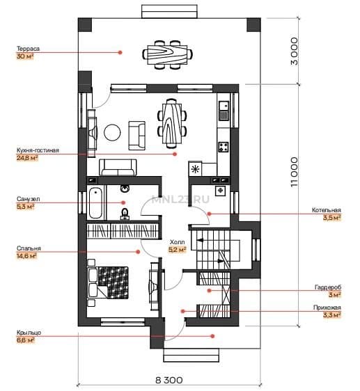 Планировка: Дом 120 м² в Краснодаре в КП Гармония, этаж 1