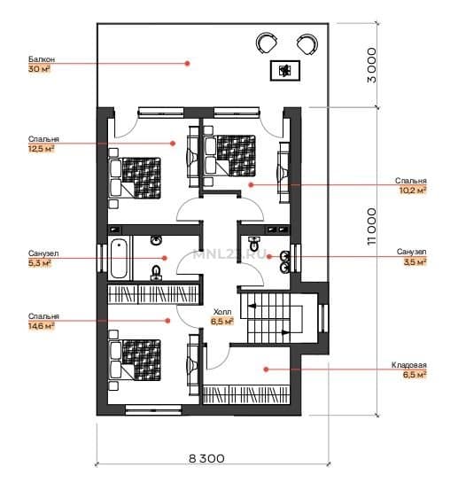 Планировка: Дом 120 м² в Краснодаре в КП Гармония, этаж 2