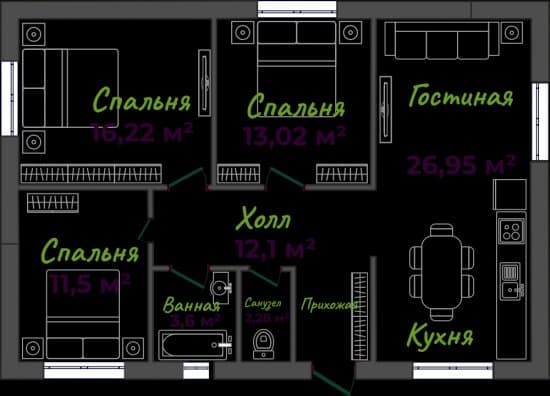 Планировка: Дом 91 м² в Краснодаре в КП Bountyhouse