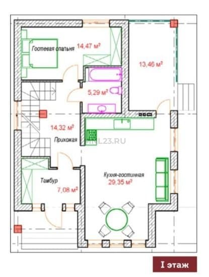 Планировка: Дом 139 м² в Краснодаре в КП Парковый, этаж 1