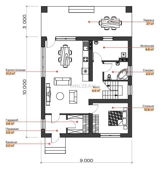 Планировка: Дом 145 м² в Краснодаре в КП Гармония, этаж 1