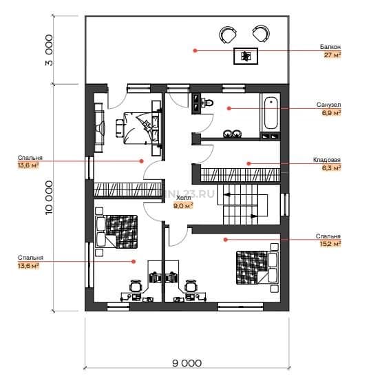 Планировка: Дом 145 м² в Краснодаре в КП Гармония, этаж 2
