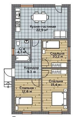 Планировка: Дом 90 м² в Краснодаре в КП Левый берег, этаж 1