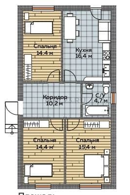 Планировка: Дом 90 м² (1) в Краснодаре в КП Левый берег, этаж 1