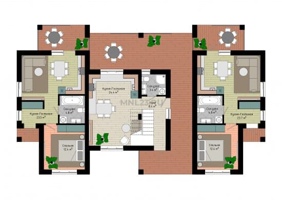 Планировка: Таунхаус 45 м² в Краснодаре в КП Дубрава, этаж 1
